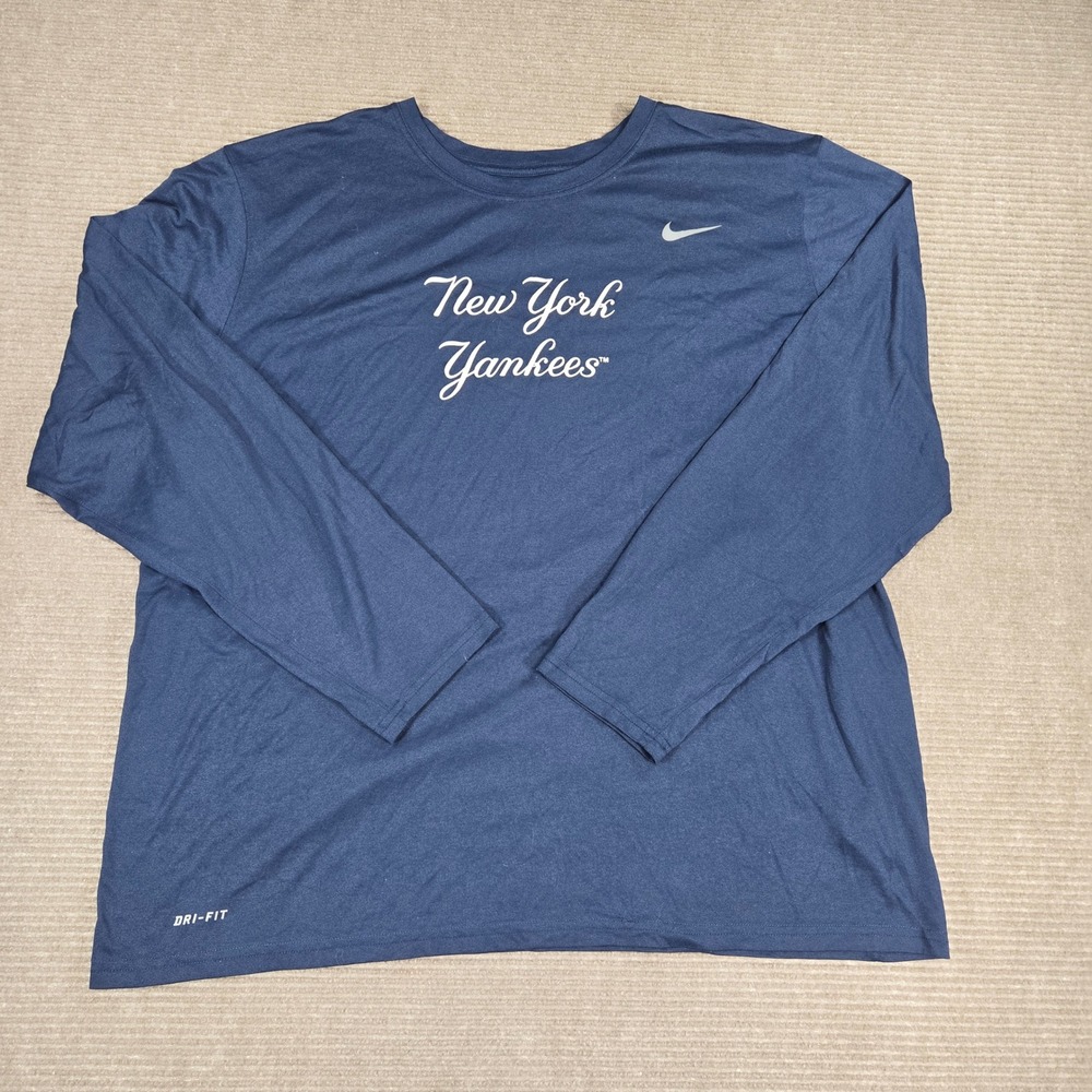 Nike Mens XXL Navy Blue New York Yankees Dri-FIT Long Sleeve Graphic T-Shirt